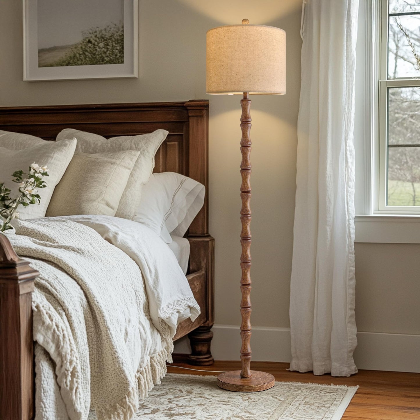 BOBOMOMO 62" Rustic Floor Lamp for Living Room, Retro Farmhouse Floor Lamp Rotary Switch, Resin Standing Lamp for Living Room, Corner, Dining Room, Bedroom, Home Decor