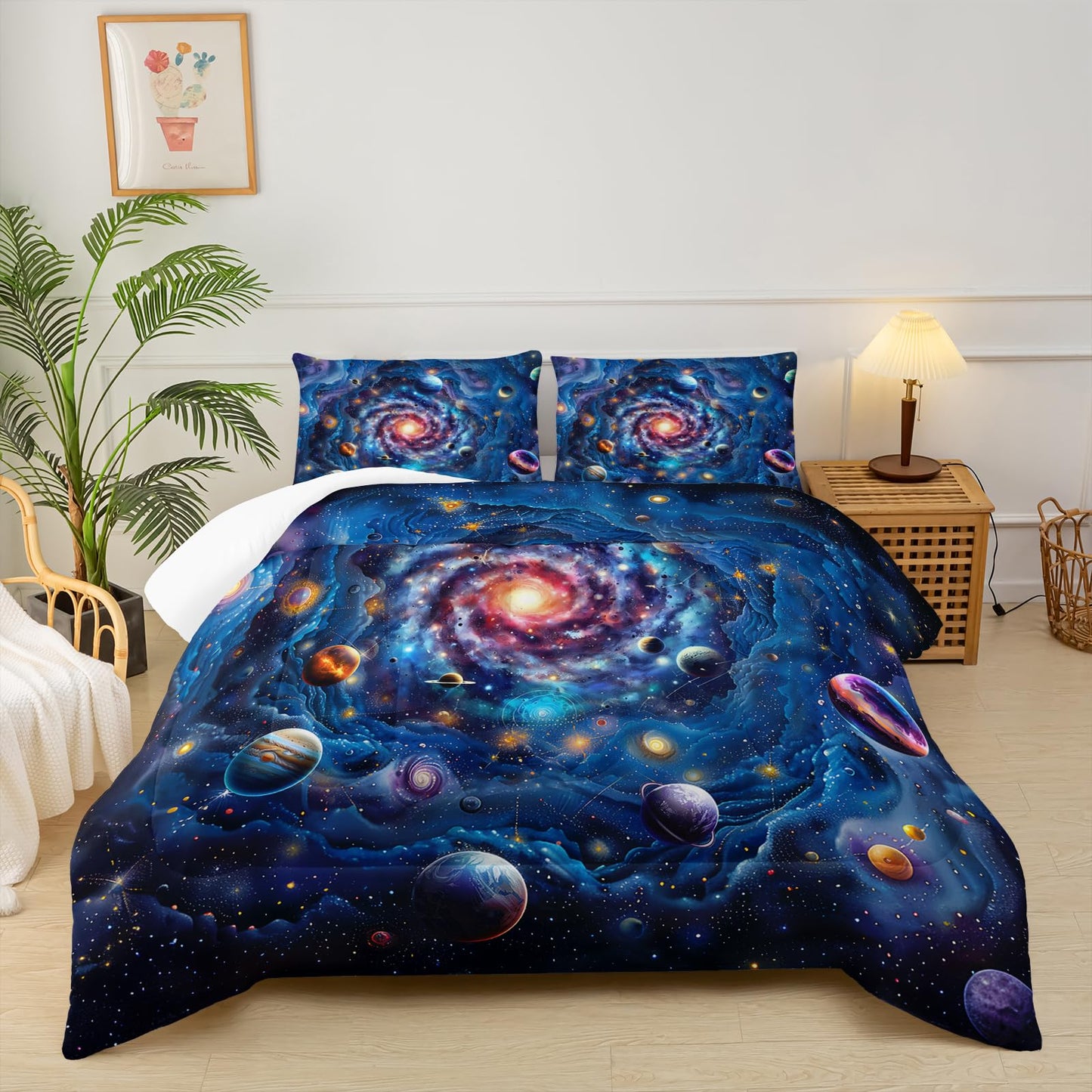 lneffble Twin Size Galaxy Comforter Set for Kids，Outer Space Themed Twin Bedding Sets for Boys，Boys Twin Quilt Set Space，Galaxy Themed Bedroom Decor