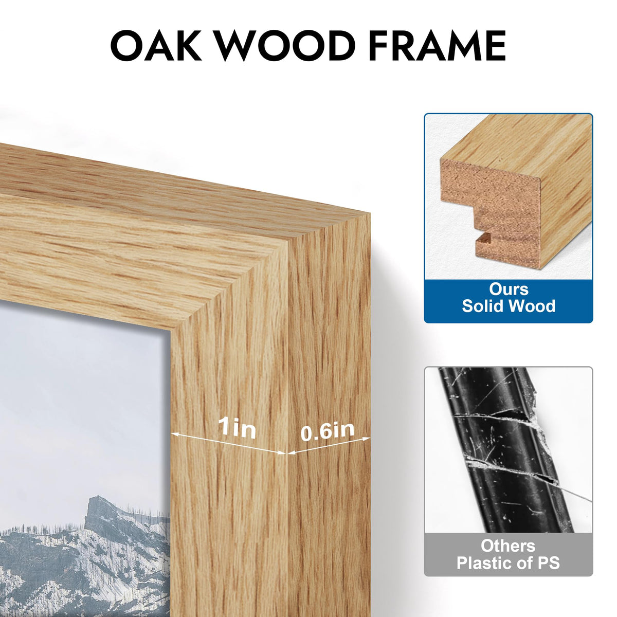 Hongkee 4x6 Oak Wood Picture Frame Collage, Real Glass and Solid Wooden Frames, Display 3 4x6 Picture Frame for Wall Hanging or Tabletop(1Pack, Natural)