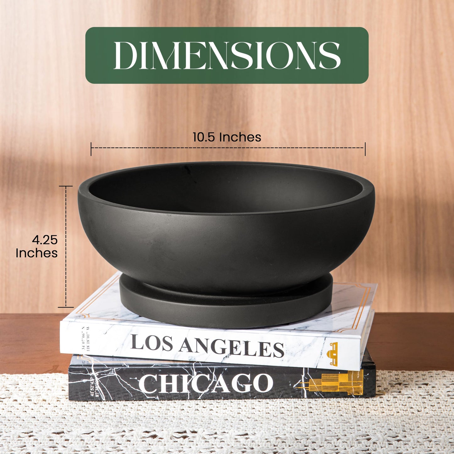 FUINTRA Decorative Concrete Fruit Bowl for Kitchen Counter – Elegant Pedestal Bowl with Smooth Finish for Home Decor | Handcrafted Key Bowl for Entryway Table, Coffee Table | 10.5in W x 4.25in L