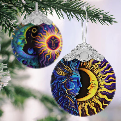 Sun Moon Christmas Ornament - Stained Glass Hanging Decoration for Holiday Tree, Home Decor, Gift Exchange Idea - Sun and Moon Last Forever