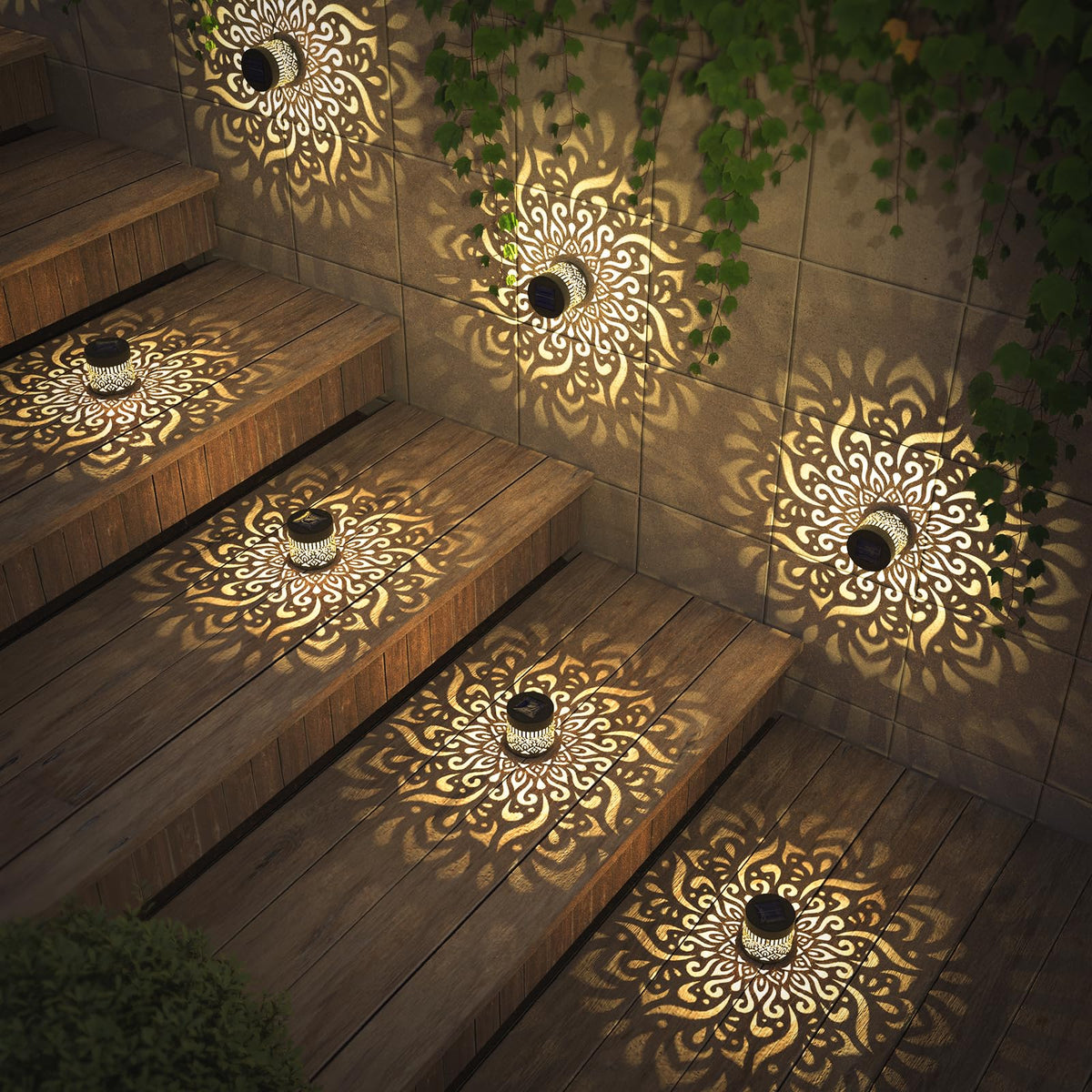 gardencave 2 Pack Solar Fence Lights Metal Solar Powered Outdoor Deck Step Wall Lights Mandala Theme Waterproof Fence Light for Garden Post Patio Backyard Yard Decor (2 Pack)