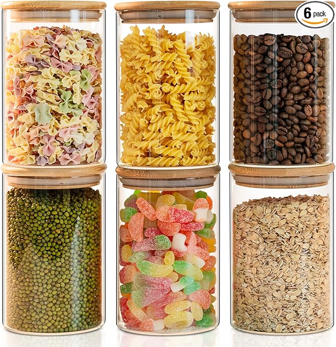 Liuruiyu 50oz Glass Food Storage Jars Set of 6, Glass Storage Containers Clear