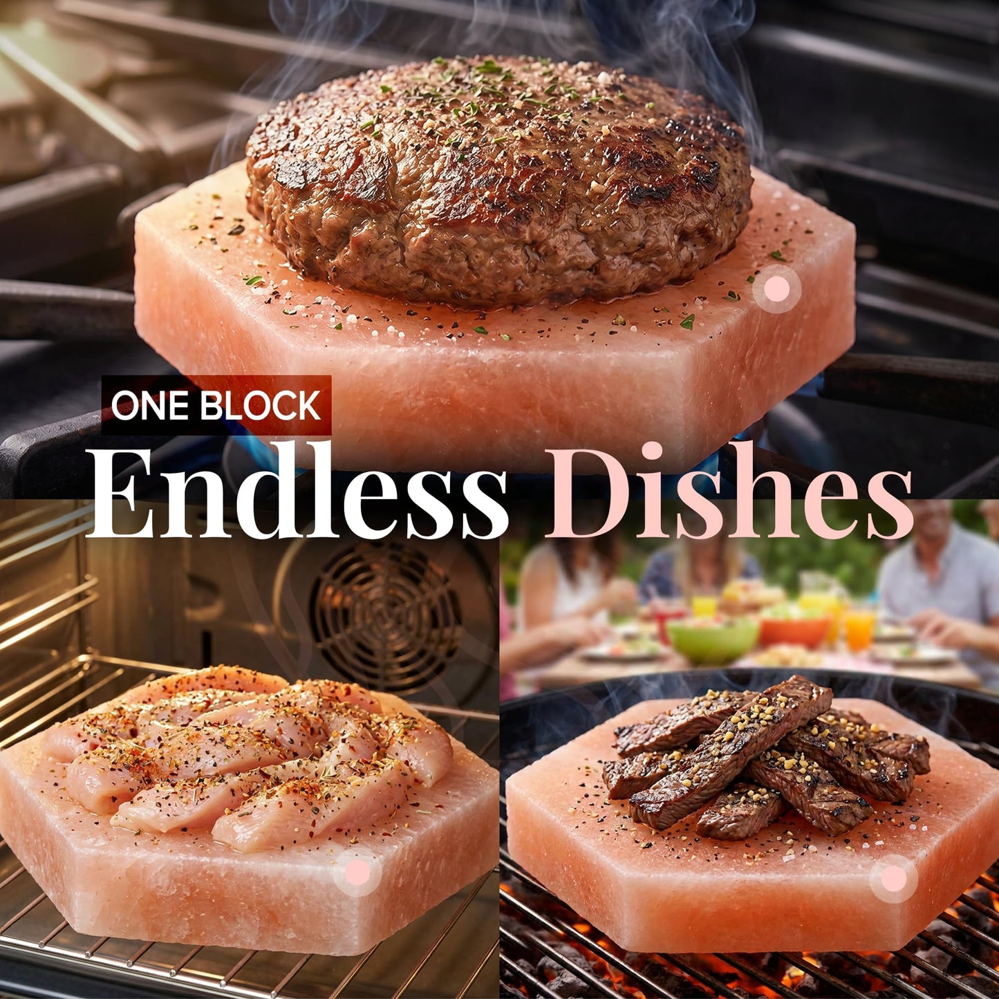 UMAID Sizzle Block™ Himalayan Salt Block 2 Pack (6" Hexagon) – Food Grade Himalayan Salt Slabs for Burgers, Steak, Seafood & Vegetables – Heat for Grilling & Cooking or Chill for Sushi, Charcuterie & Food Presentation – Unique Gifts for Men & Dad Gifts fo