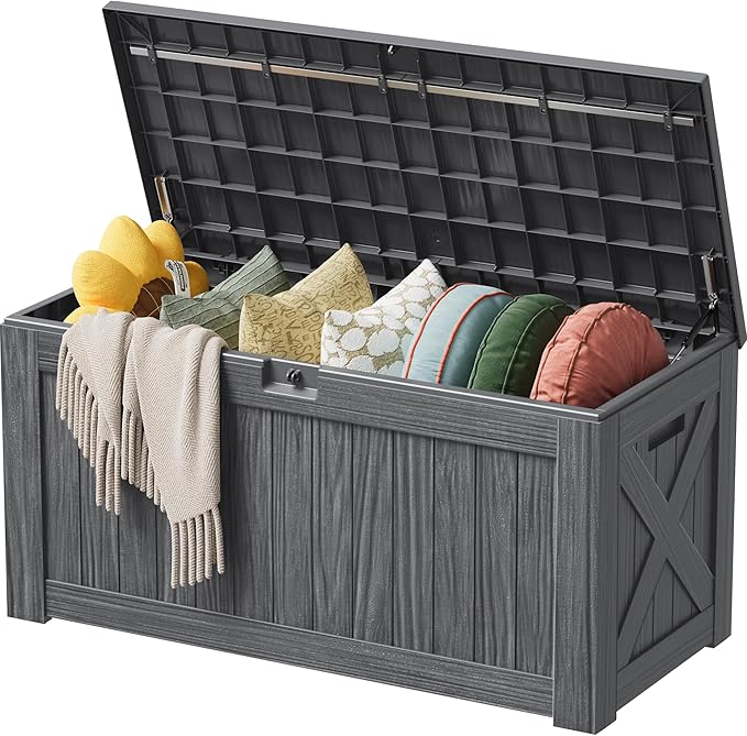 Devoko 125 Gallon Outdoor Storage Box, Waterproof Resin Deck Box for Patio Furniture, Lockable Container for Garden Cushions & Pool Supplies (Gray, 125 Gallon)