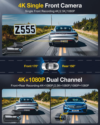 GKU 4K Dash Cam Front and Rear, 5GHz WiFi GPS, Dual Car Camera, 1.5” IPS Mini Dashcam for Cars with 64GB SD Card, 24H Parking Mode, Night Vision, WDR, 170° Wide Angle, G-Sensor, App Control, Max 256GB