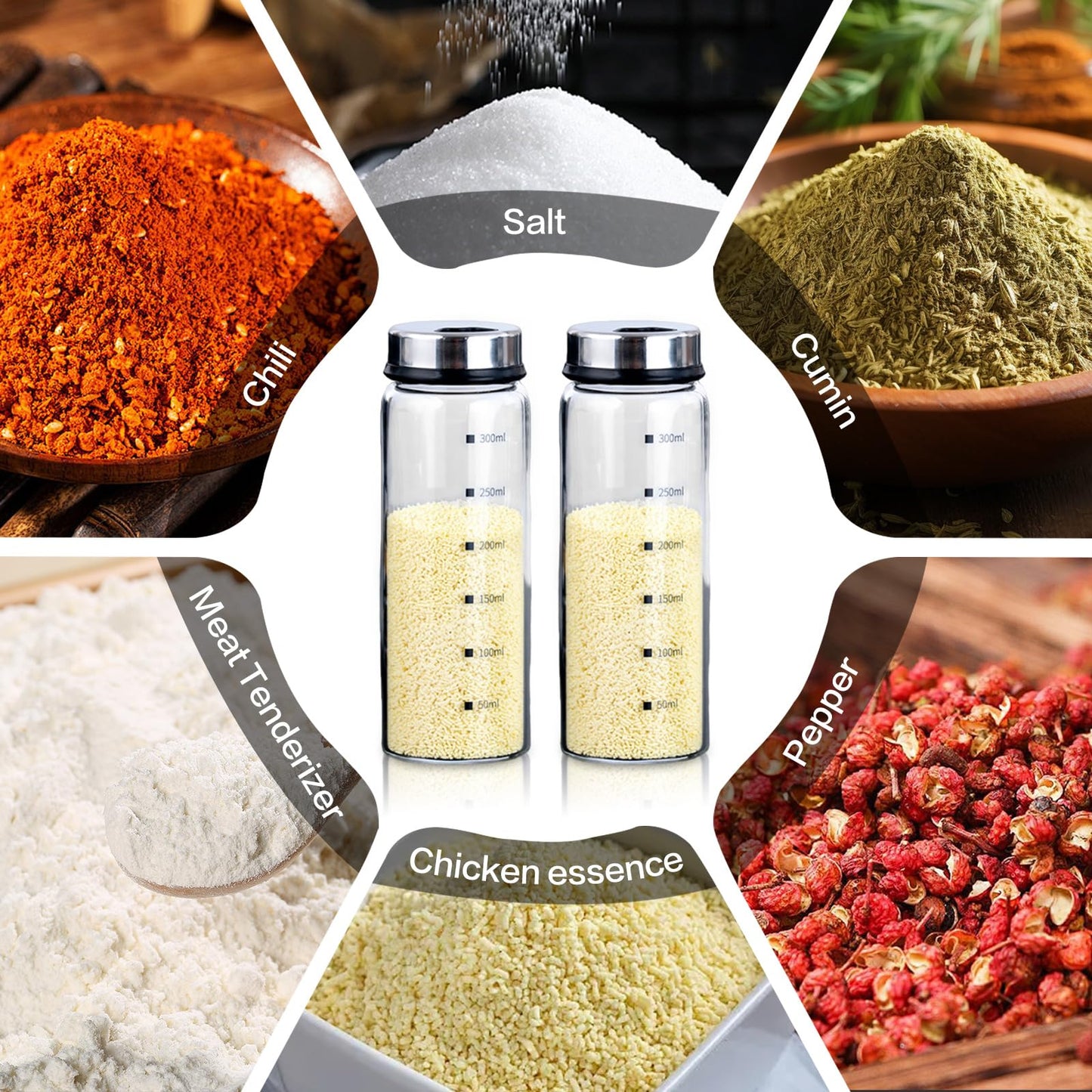 XZJYXJN Salt and Pepper Shakers Set Large Salt Shaker with Adjustable Pour Holes,Glass Salt and Pepper Dispenser Spice Jars with Stainless Steel Lid,Salt Shakers for Kitchen