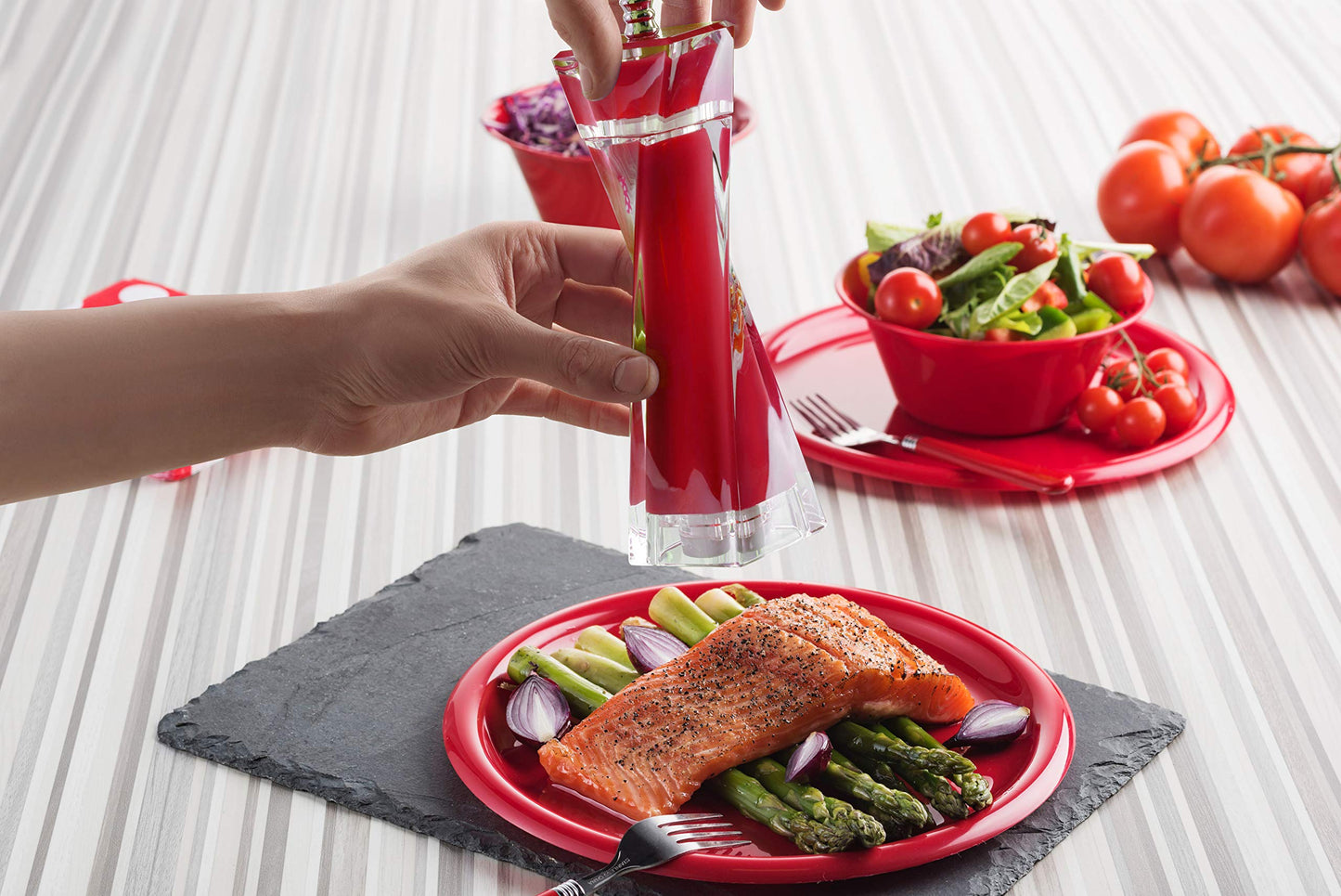 MITBAK Acrylic Red Salt and Pepper Grinders Set | Sea Salt and Pepper Mills Easy to Use and Equipped with Adjustable Coarseness And Ceramic Mechanism | Unique Kitchen Gadgets | Premium Quality