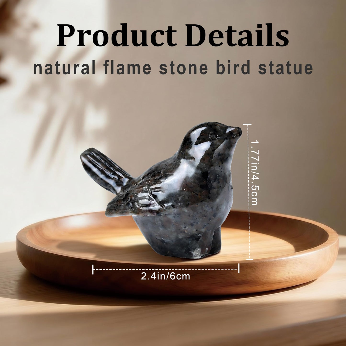 WUYOUSHI Natural Flame Stone Bird Statue - 2-Inch Crystal Carved Figurine for Home Decor, Office Shelf, Table Ornament, Animal Sculpture