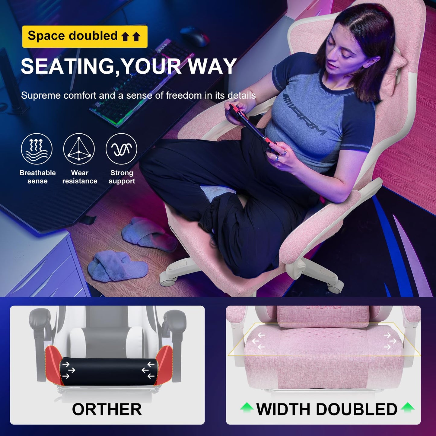 GTPLAYER Gaming Chair, Computer Office Chair with Pocket Spring Cushion, Linkage Armrests and Footrest, High Back Ergonomic Computer Chair with Lumbar Support Task Chair with Footrest