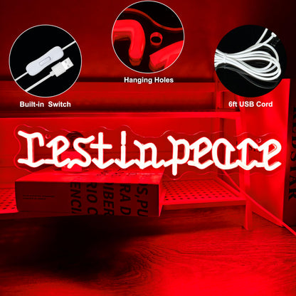 Rest in Peace Red Neon Sign Unique Gothic Halloween Decor Edgy Room Accent Light USB Powered with Dimmer for Bedroom Home Game Room Holiday Party Wall Decor