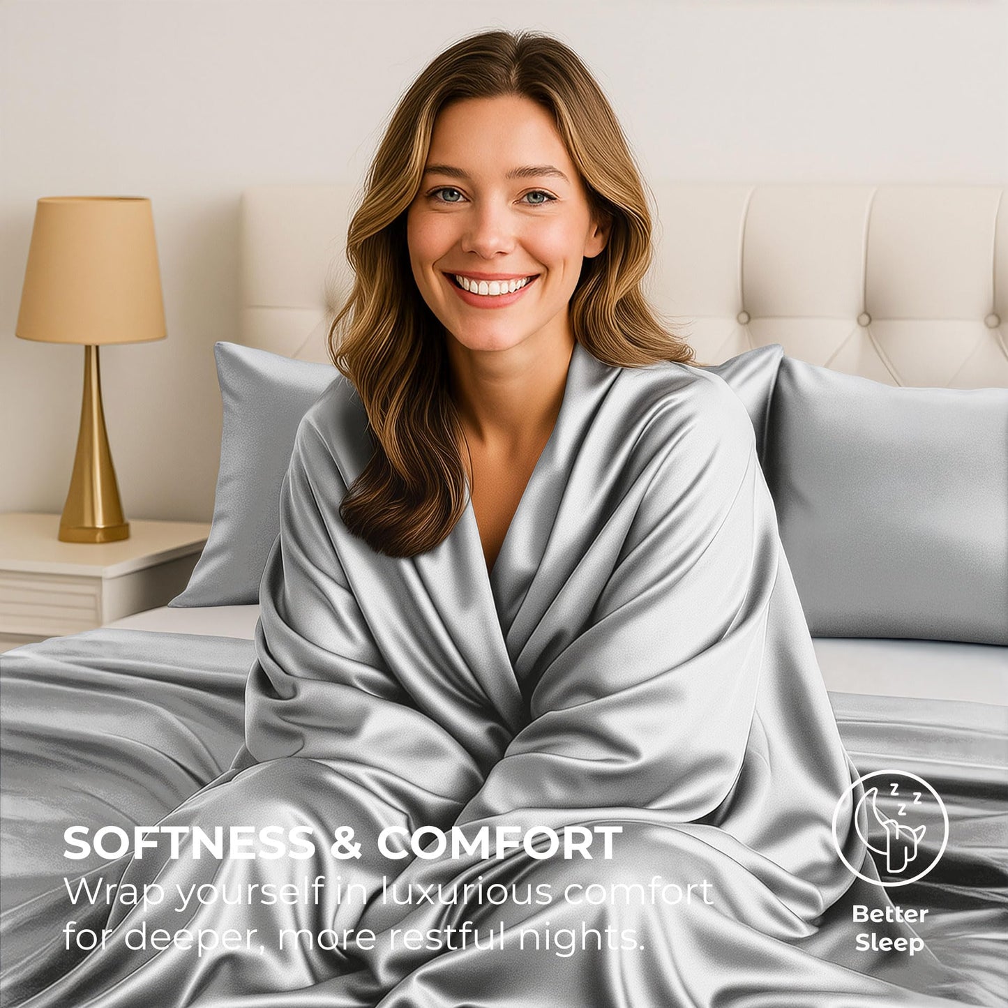 Satin Sheets Queen [4-Piece, Grey] Hotel Luxury Silky Bed Sheets - Extra Soft 1800 Microfiber Sheet Set, Wrinkle, Fade, Stain Resistant - Deep Pocket Fitted Sheet, Flat Sheet, Pillow Cases