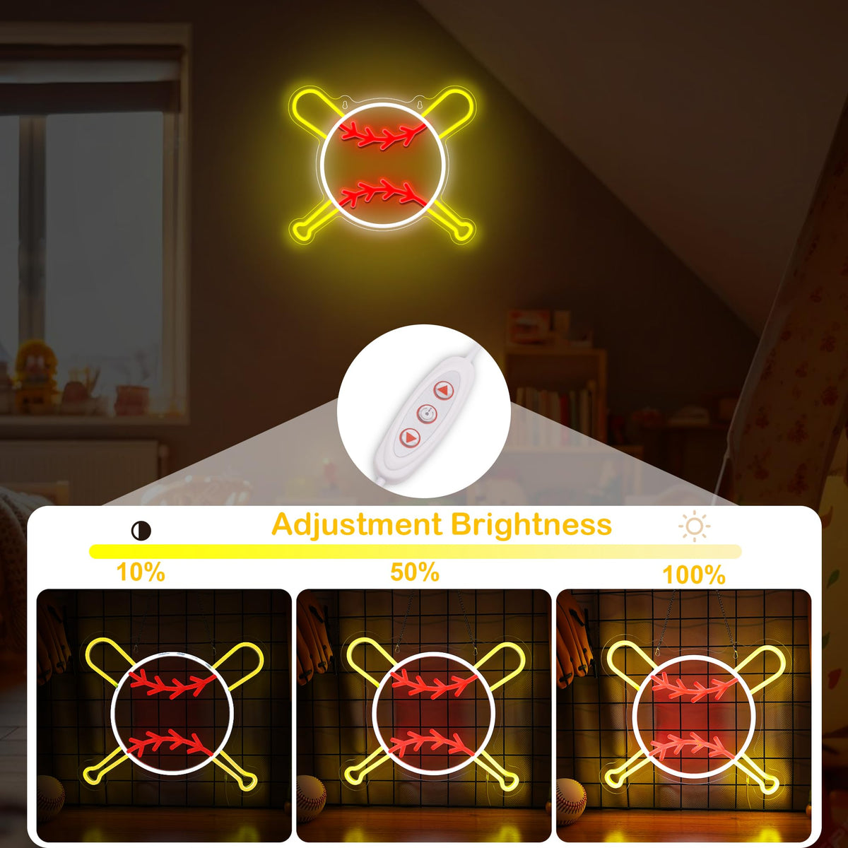 Attivolife Baseball Neon Sign for Wall Decor, Light up Sport Campaign Ball LED Lamp with Dim USB Powered, Unique Home Club Shop Party Birthday Christmas Day Gift for Boy Teenage Student Athlete Man