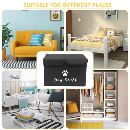 Dog toy box basket storage with lid perfect basket for dog toys grooming stuff living room playroom closet home organization - Dog - Black