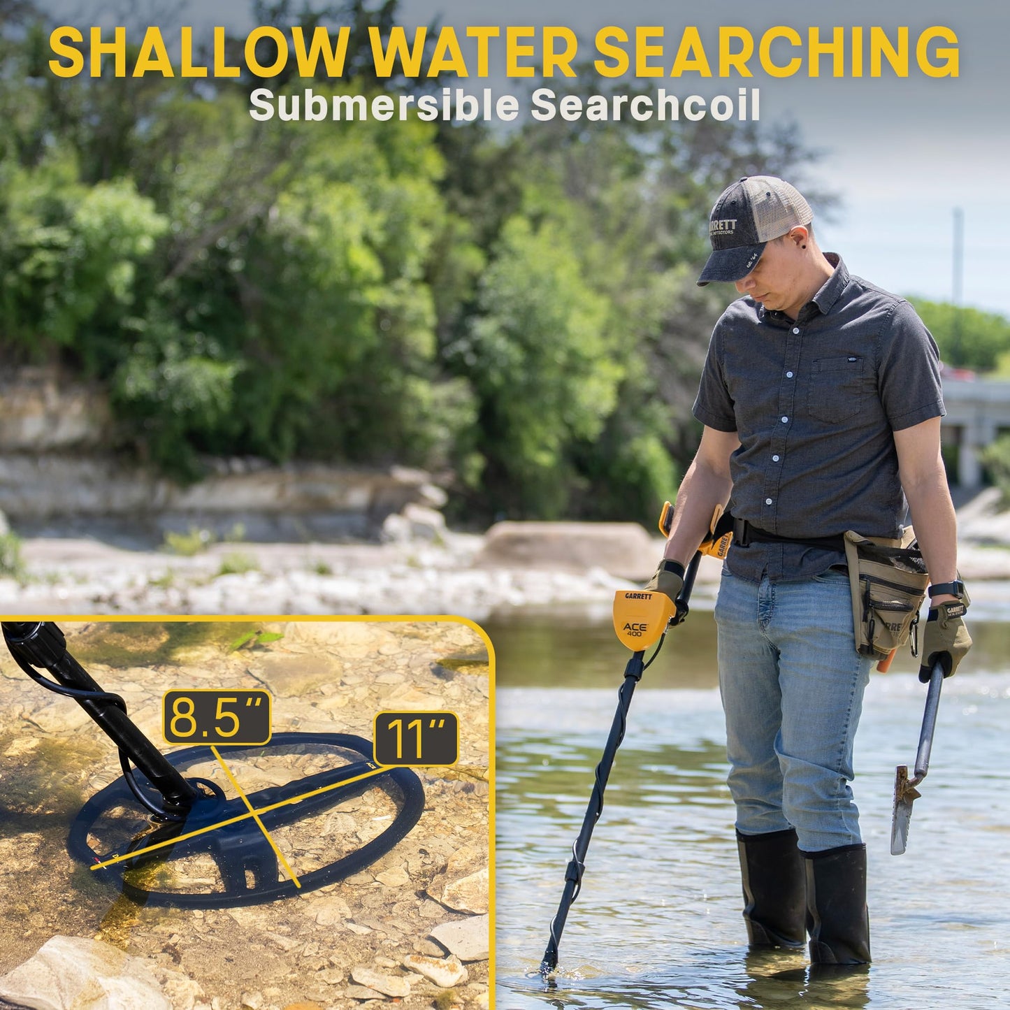 Garrett ACE 400 Metal Detector Bundle – Made in the USA - Digital Target ID, Iron Audio, Adjustable Frequency, Includes Pro-Pointer AT, Finders Box, & Searchcoil Cover