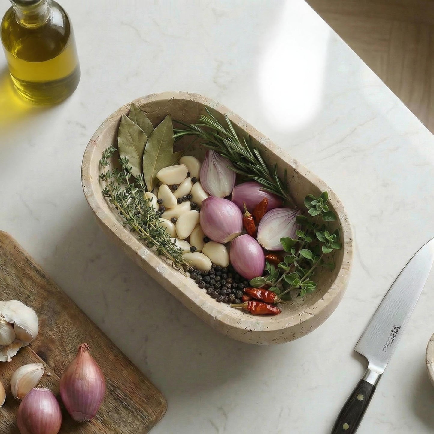 STONE COUTURE - Natural Travertine Fruit Bowl with Stand, Island Centerpiece Kitchen Decor, Key Bowl for Entryway Table, Decorative Modern Organic Home Entry Large Bowls for Keys 10" Food Safe FDA