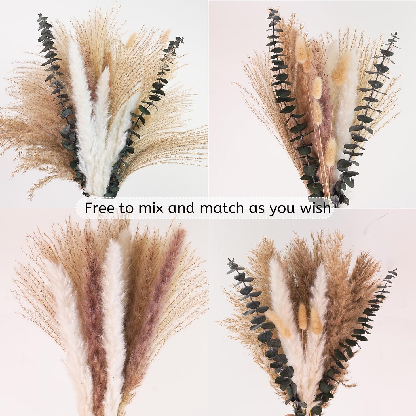 Pampas Grass Decor, Dried Flower Bouquet with Bunny Tail Grass, Pampas Grass & Eucalyptus, Boho Centerpieces for Tables & Floors - Dried Floral Arrangement, Fall Grass & Stylish Olive Green Wall Décor