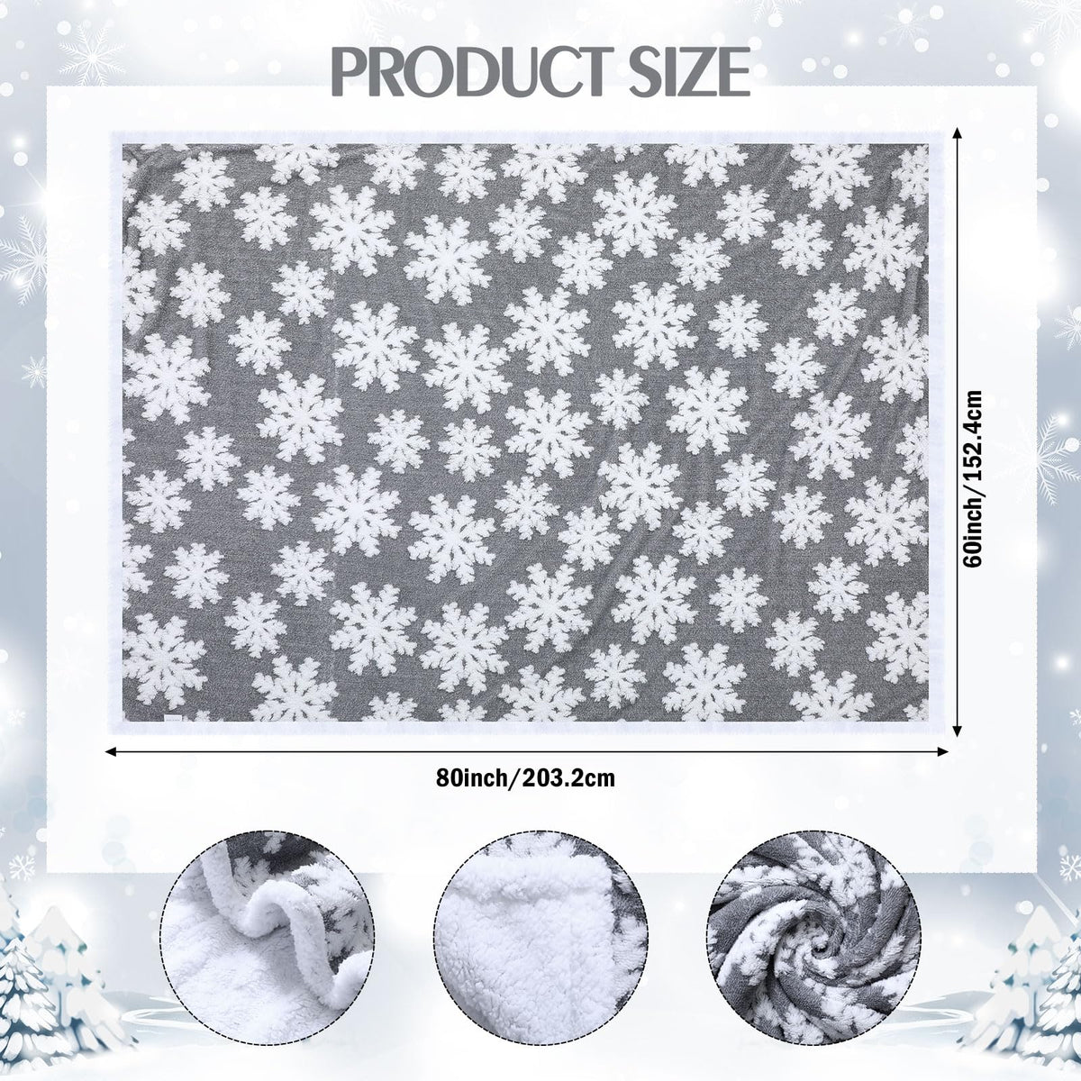WovWeave Snowflakes Sherpa Throw Blanket - 80x60 Inches Winter Christmas Warm Fuzzy Fluffy Cozy Soft Thick Plush Fleece for Bed Couch Sofa