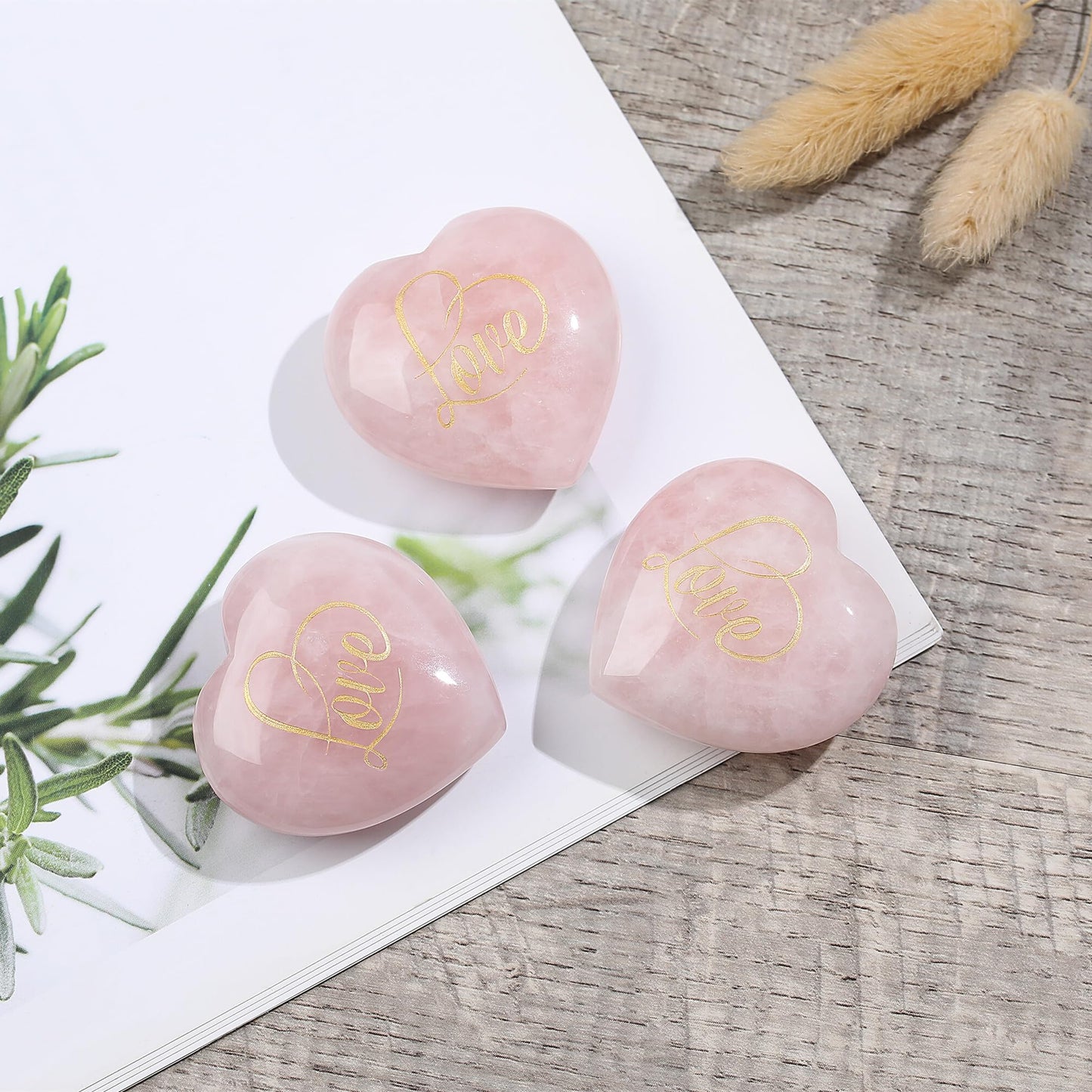 ZHIYUXI 45mm Rose Quartz Crystals Heart Shaped Rocks Pink Gems Heart Stones Rose Quartz Love Smooth Rocks Engraved Gemstone Pink Crystals Crystals Gifts Mothers Day Gifts Pink Gifts for Women