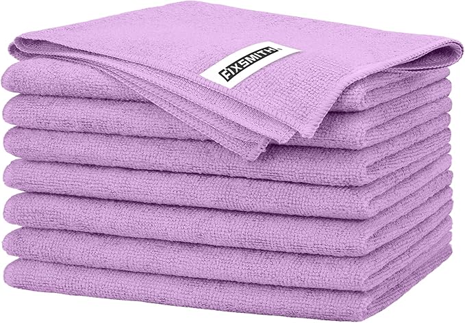FIXSMITH Purple Microfiber Cleaning Cloth -Pack of 8, Highly Absorbent Cleaning