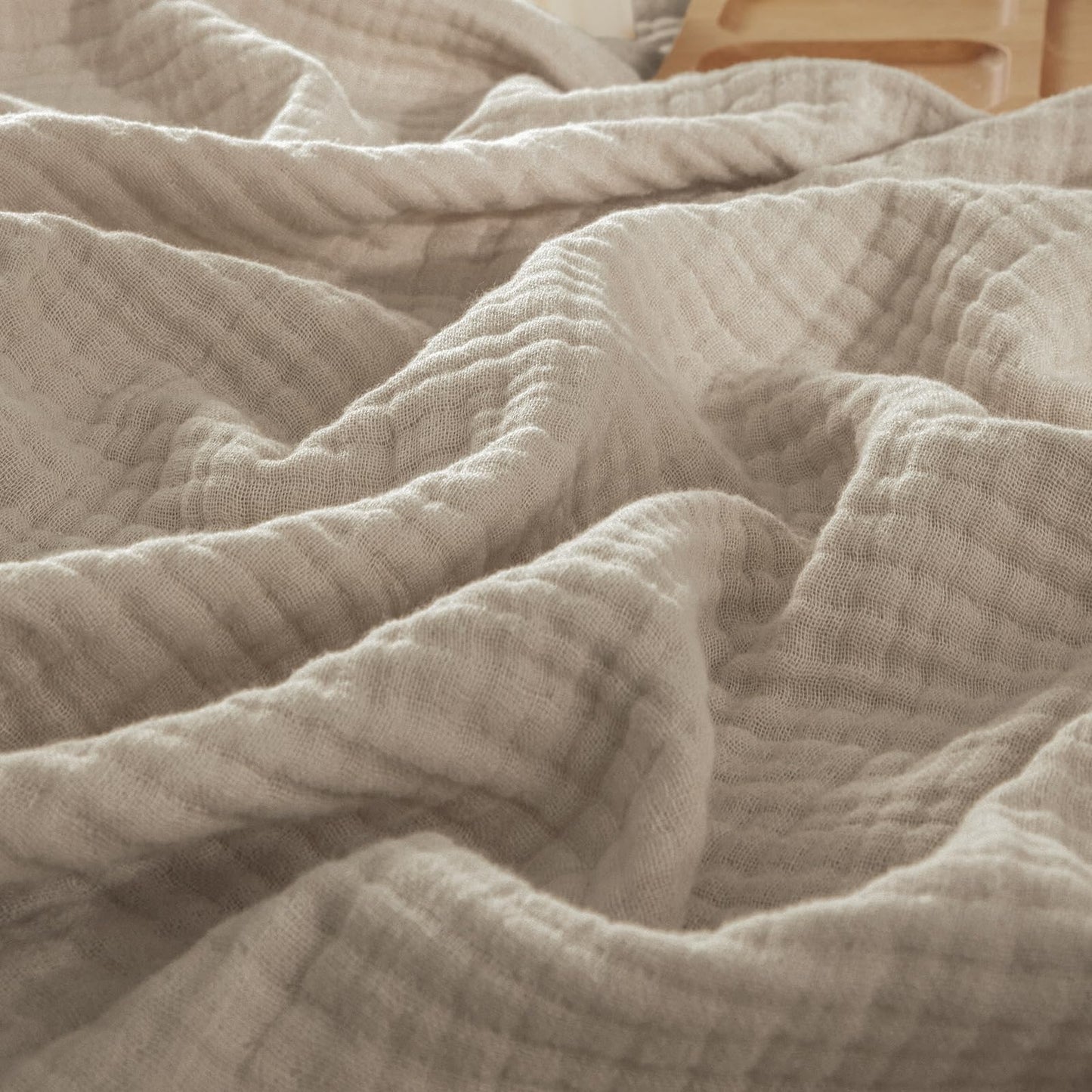 PHF 100% Cotton Muslin Throw Blanket 50" x 60", 4-Layer Lightweight Gauze Throw, Breathable Cloud-Soft Minimalist Blanket for Bed, Couch, Camping, Taupe, Ideal Gift