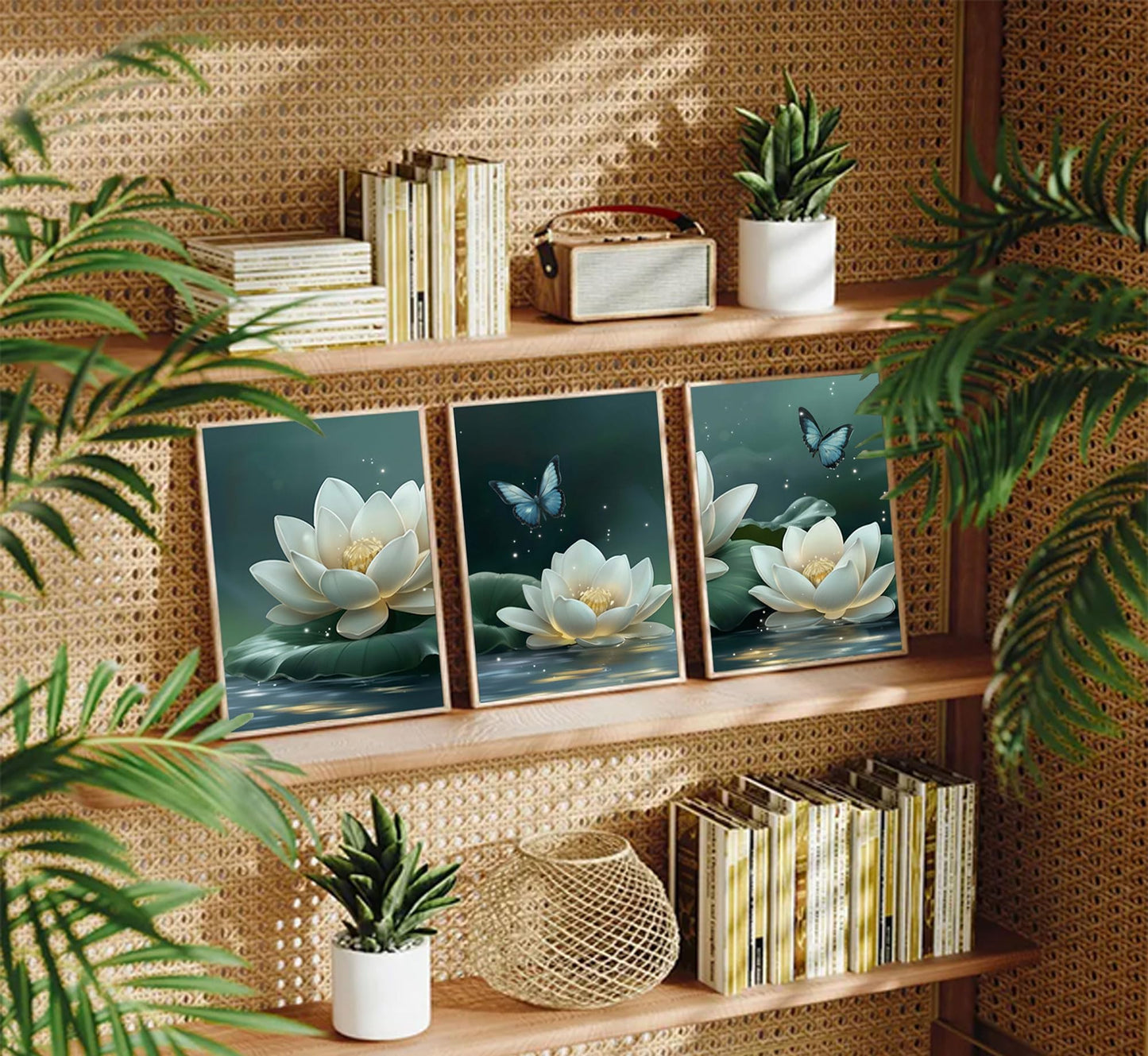 3pcs Zen Lotus Canvas Wall Art Calm White Lotus Blooming In The Water Posters Prints Spiritual Yoga Spa Themed Wall Decor Pictures for Meditation Rooms Yoga Studios And Zen Enthusiasts Decoration