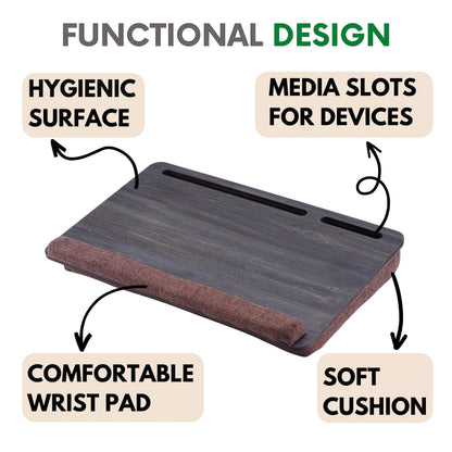 Vigo Wood Portable Laptop Desk – Lapdesk with Cushion, Laptop Stand for Bed, Lap Desk for Laptop and Lap Desk for Bed, Portable Desk for Lap top, Notebook Bed Tray (Black & Brown)