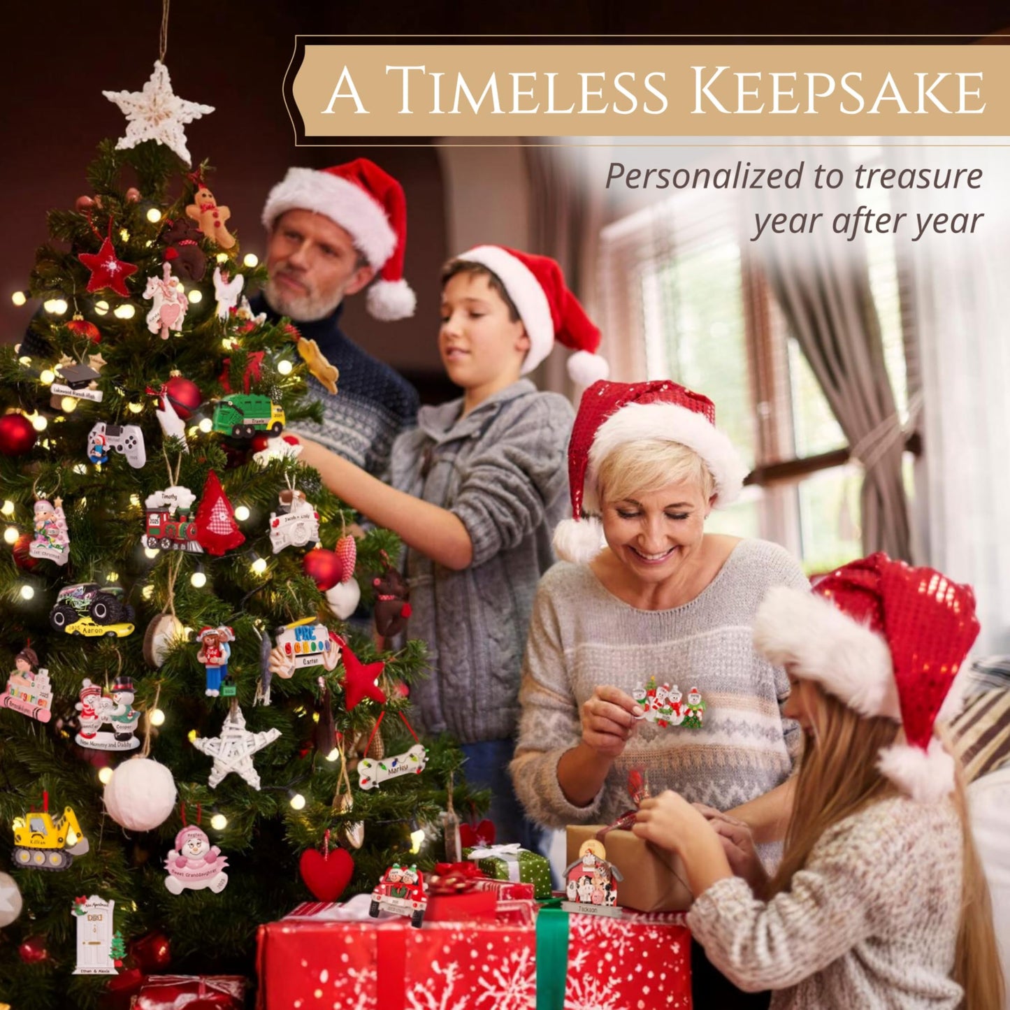 Personalized Large Family of 12 Ornament 2025 | Free 24h Customization | Christmas Ornaments for Tree | Custom Gift Wrapped Green Glitter Keepsake for Twelve Persons