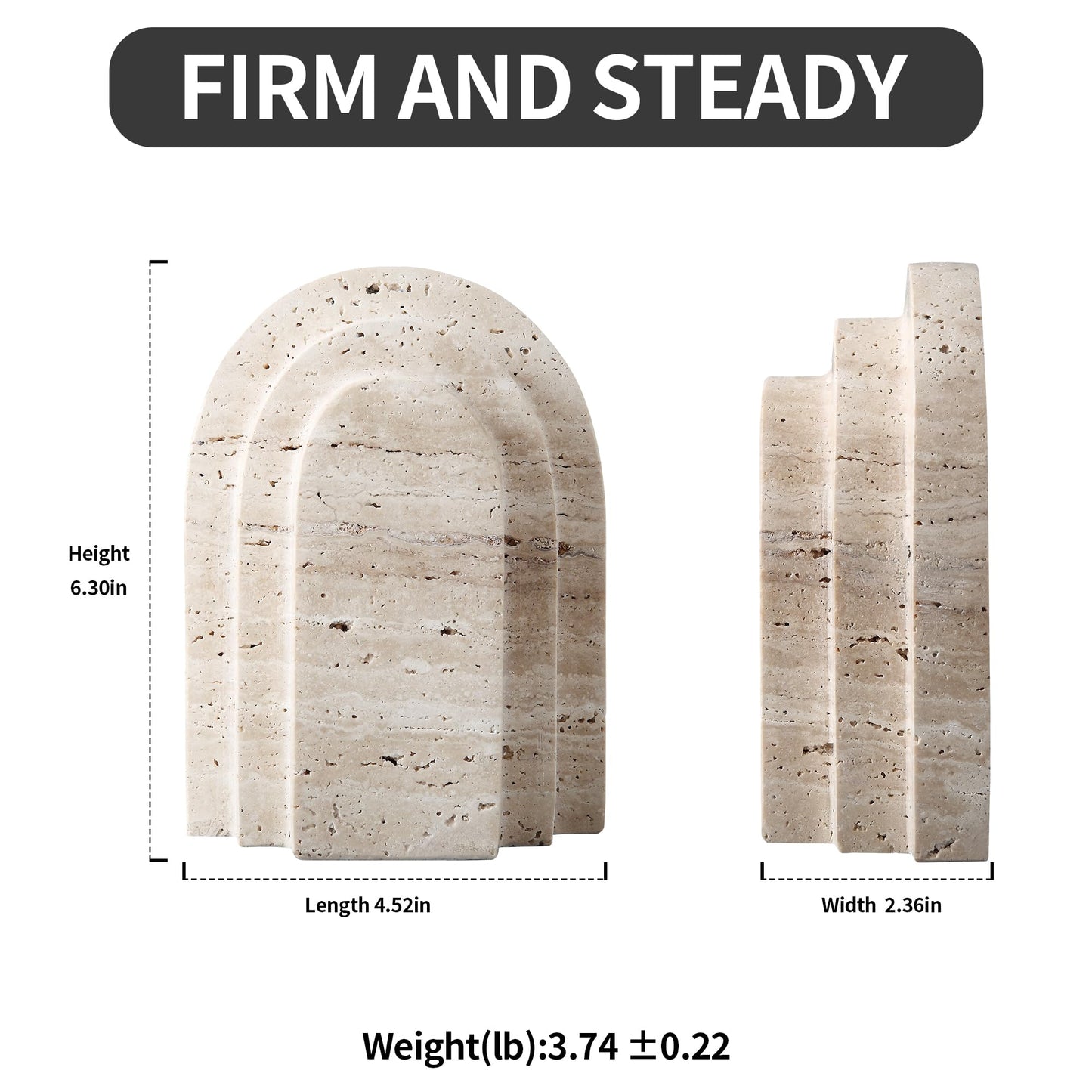 Natural Travertine Book Ends for Shelves Heavy 7.4 Lbs Non Slip Base