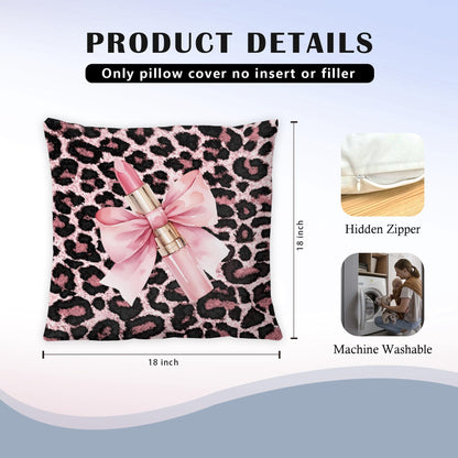 Exqcom Pink Leopard Print Pillow Covers 18x18 Set of 2, Preppy Room Decor Aesthetic, Coquette Girly Lipstick Perfume Cheetah Throw Pillow Covers for Girls Room Dorm Apartment Sofa Couch