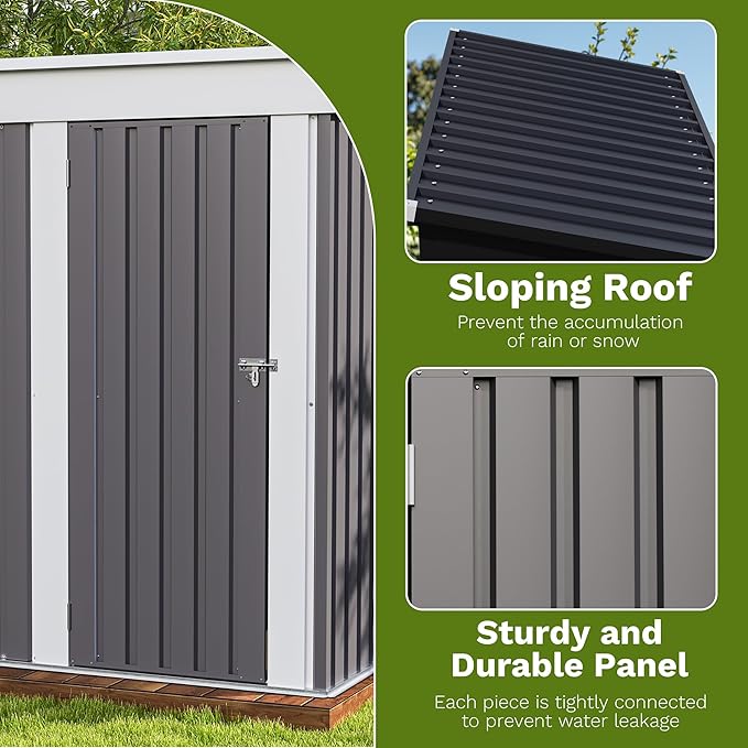 Patiowell 5x3 FT Outdoor Storage Shed, Garden Tool Shed with Sloping Roof and Lockable Door, Metal Shed for Backyard Garden Patio Lawn, Gray