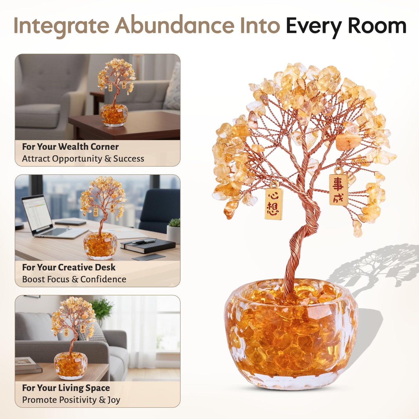 Now Aurah Citrine Crystal Ornament Handmade Gemstone Tree for Desk Decor Feng Shui Money Tree Attracts Wealth & Positive Energy Thoughtful Gift for Women & Men