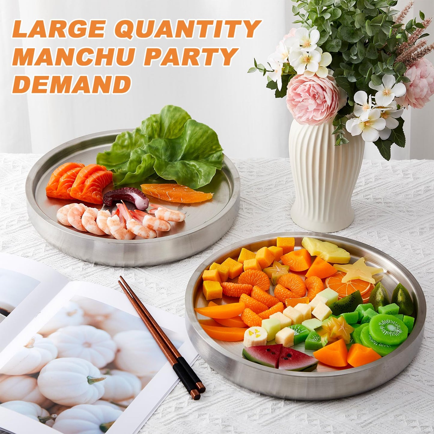 LemonRoad 4 Pcs 11 Inch Shrimp Cocktail Serving Dish Chilled Serving Trays Cold Tray for Halloween Parties Buffets Multiple Guests, Stainless Steel Ice Tray for Chilled Dip(Silver)