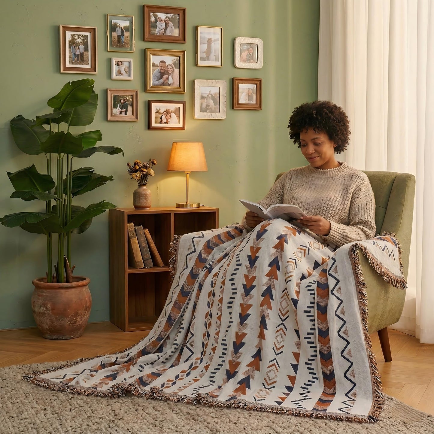amorus Bohemian Throw Blankets,Throw Blanket Chenille Jacquard Tassels Soft Throws Cover for Couch, Bed,Outdoor Camping Picnic Car Travel Warm & Cozy for Seasons, Pattern VI(63"*71")