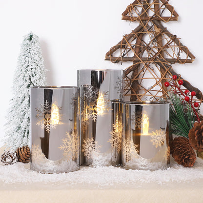 FLAVCHARM Snowflake LED Flameless Candles with Remote and Timer, Electroplate Glass Candles Operated by Battery, Christmas LED Flickering Candles Decoration for Bedroom, Party, Wedding