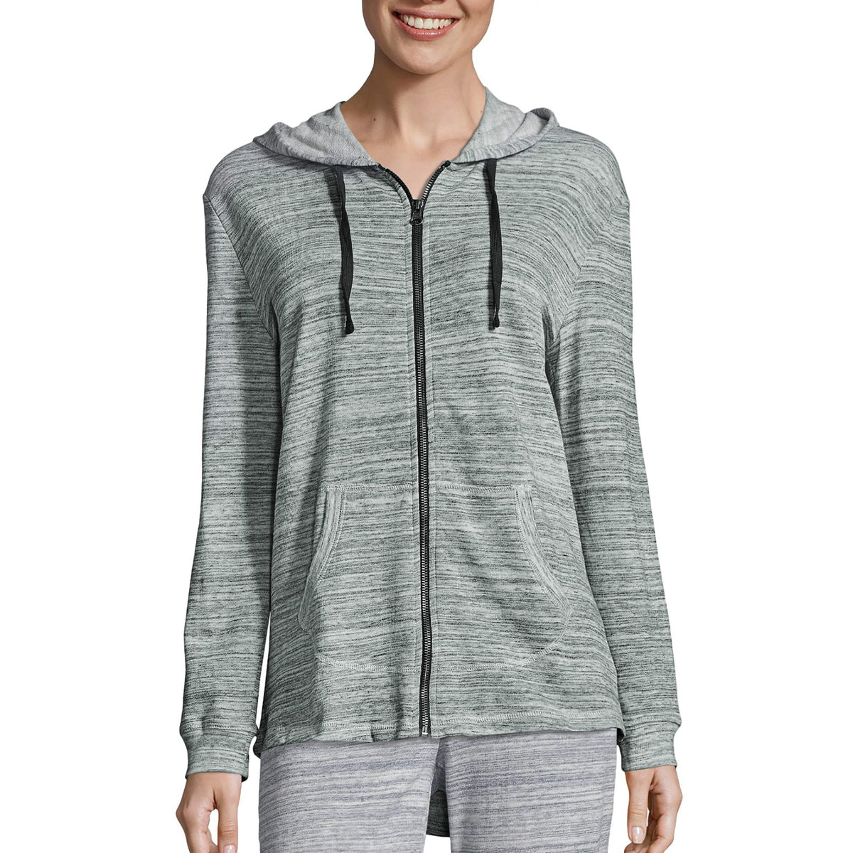 Hanes Womens French Terry Zip Hoodie Warm Up Or Track Jacket, Ebony Spacedye, Large US