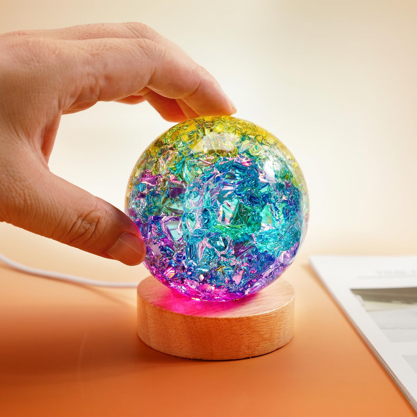 LOULIQIGIFT 80mm Colorful Cracked Crystal Ball Night Light Glass Ball Gifts