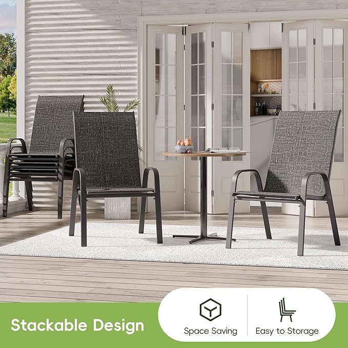Patio Chairs Set of 6, Stackable Outdoor Dining Chairs for All Weather, Metal Modern Outside Furniture Chair for Pool Side, Garden, Backyard Deck, Dark Grey