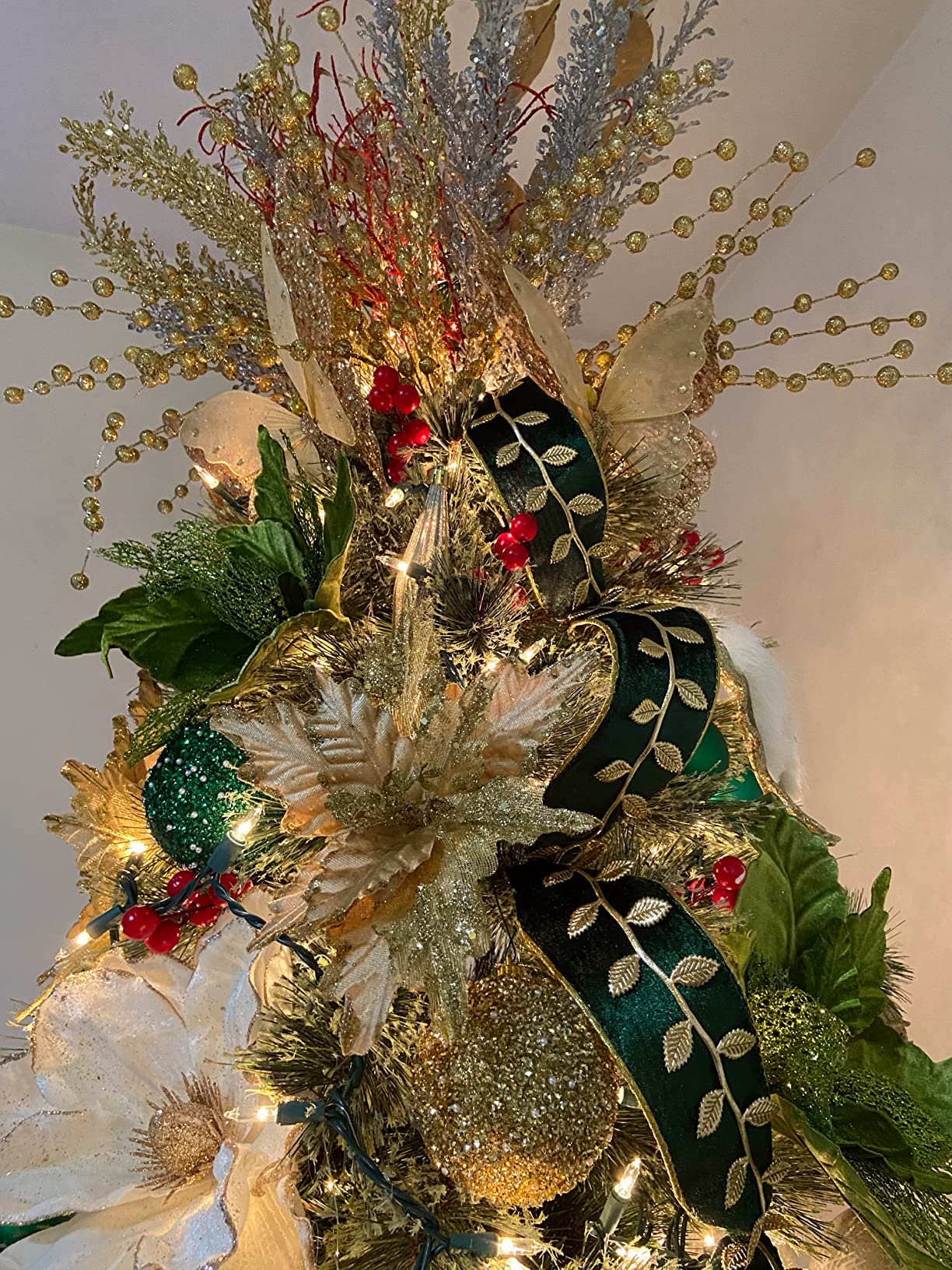 Green Wide Velvet Ribbon Wired for Christmas Tree, Garland, Wreath, 2.5 Inch 5 Yards