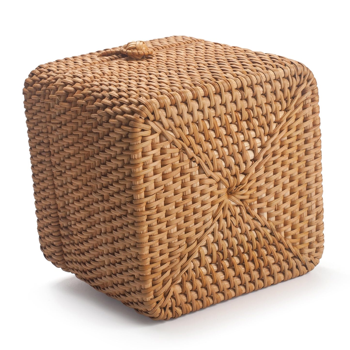 Rattan Tissue Box Cover Square, Wicker Tissue Box Holder with Lid, Natural Woven Facial Tissue Holder for Bathroom, Kitchen, Living Room (Natural)