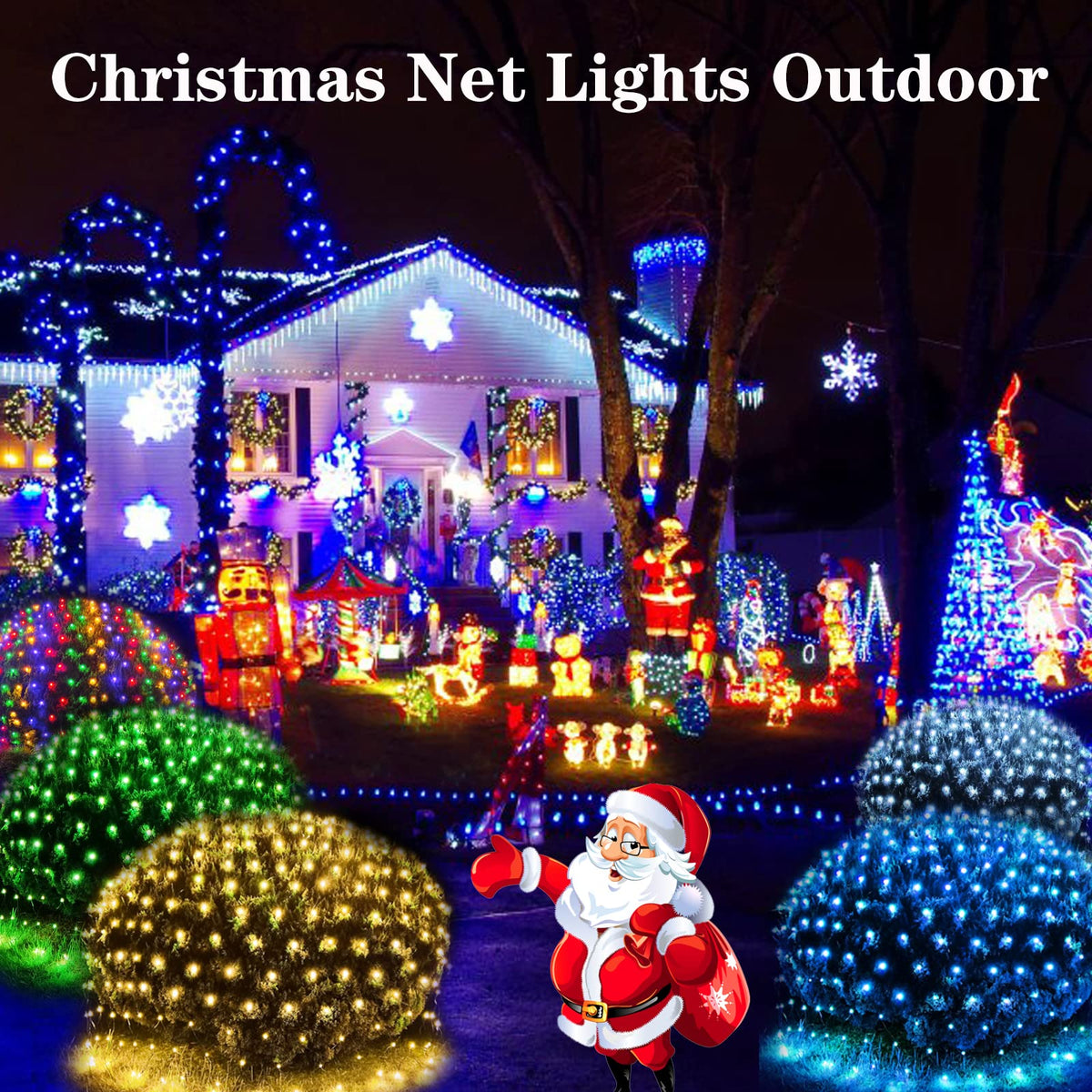 360LED Net Lights, 21ft x 5ft Connectable Christmas Mesh Lights with Timer & 8 Lighting Modes, Waterproof Outdoor Bush String Light for Halloween Xmas Tree Holiday Party Garden Hedge Patio - Blue