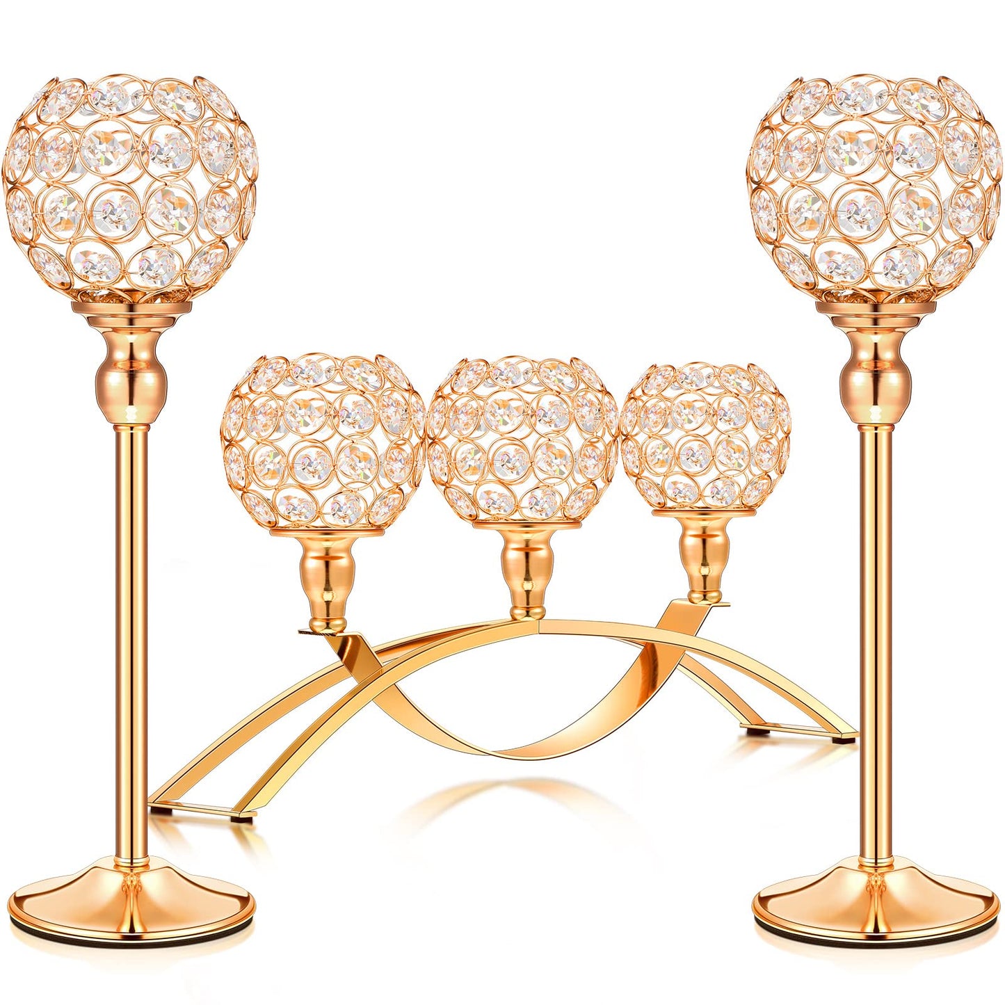 Honeydak Crystal Candle Holder Set of 3, Elegant Tealight Candelabra Centerpiece, Luxury Table Decor for Dining Room, Fireplace Mantel, Wedding, Anniversary & Home Decoration(Gold)