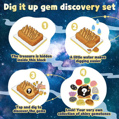 Beetots Gemstone Dig Kit for Kids with 2 Tools, Excavate 10 Real Gems, STEM Science Mining Toy, Educational Gift for Boys and Girls Ages 8-12