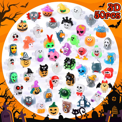 Nucifer 50 Pcs Halloween Treats Light Up Rings Toys Bulk 3D LED Flashing Glow In The Dark Rings Party Supplies Prizes Non Candy Treats Halloween Party Favors Gifts Toys Kids Adults Goodie Bag Stuffers