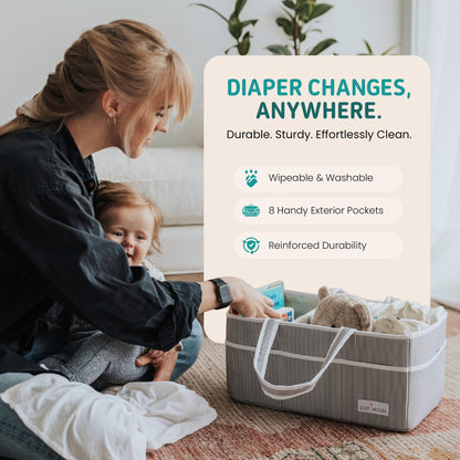Lily Miles Baby Diaper Caddy Organizer - Large Tote Bag for Newborn essentials Boy or Girl - Baby Shower Basket - Nursery Must Haves - Registry Favorites - Newborn Caddie Car Organizer