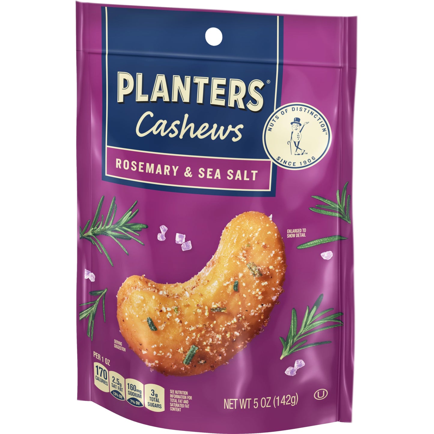 PLANTERS Cashews Rosemary & Sea Salt - Trail Mix Snack Packs - Snack with Rosemary & Sea Salt, Party Trail Mix, 5 Oz Bag, Pack of 1