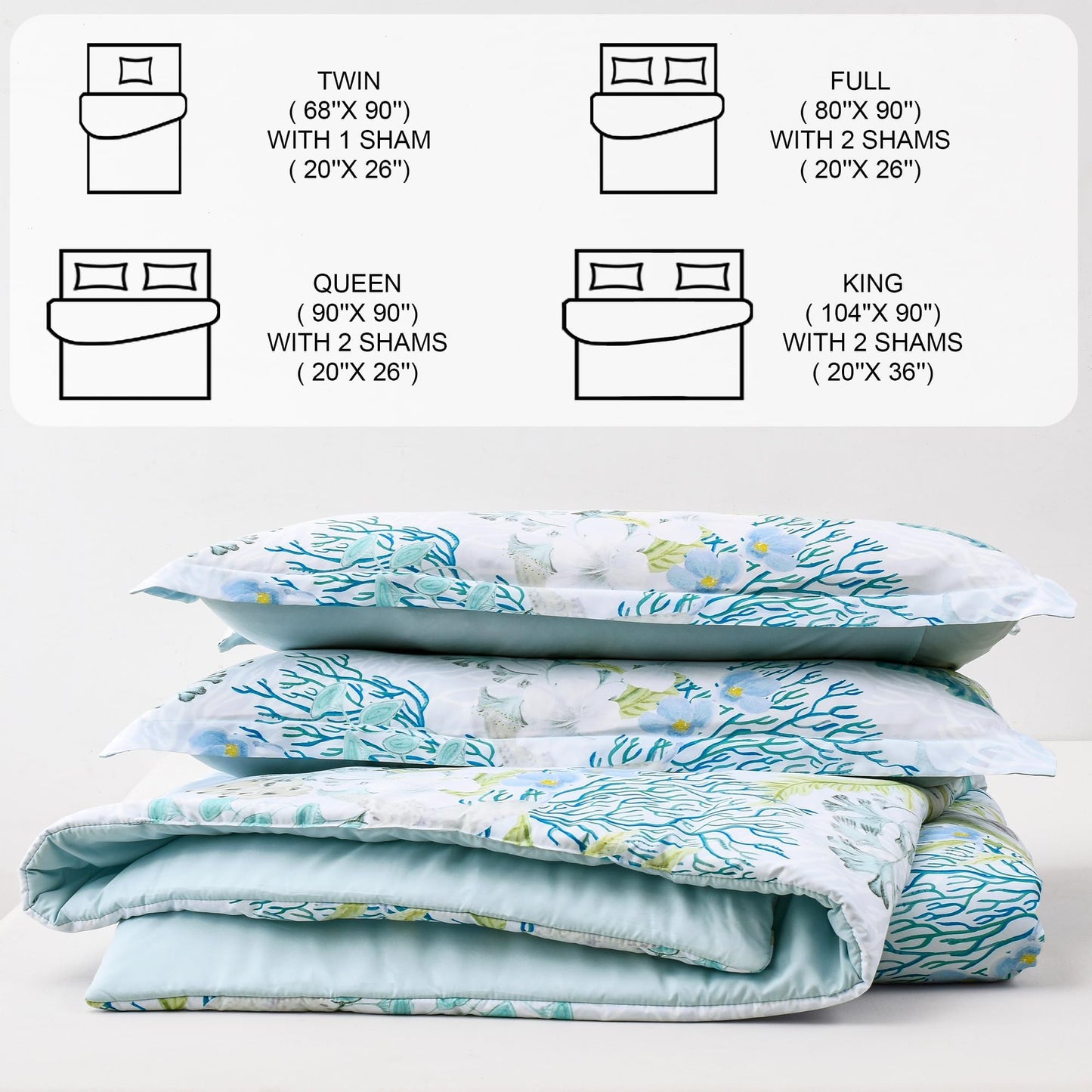 Tritard Coastal Comforter Set King Size 3 Piece, Soft Beach Themed Comforter, Ocean Nautical Lightweight Bedding Sets for All Seasons, (1 Reversible Comforter and 2 Pillow Shams), 104''x90'', C8