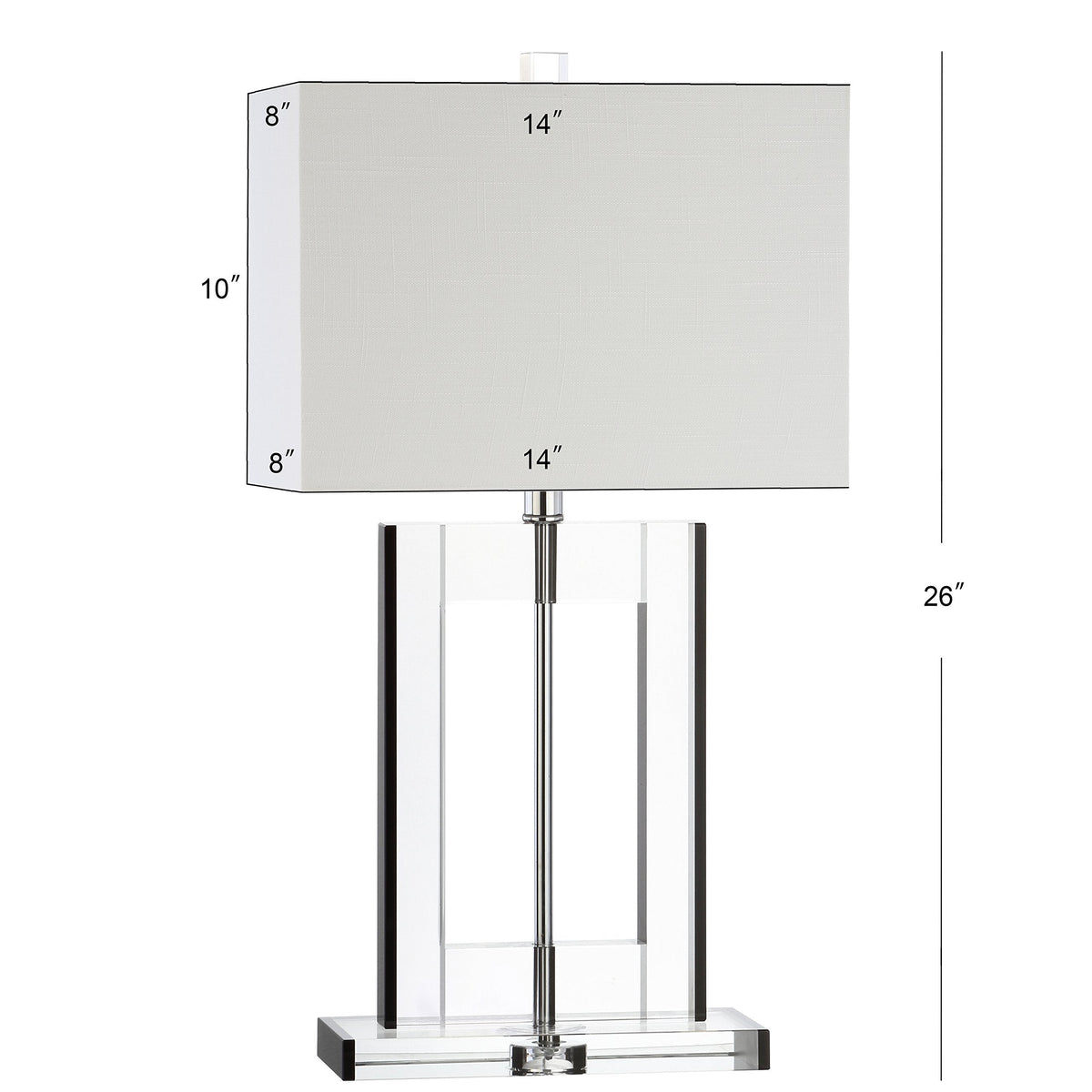 JONATHAN Y 26" Clear and Black Crystal Table Lamp, Modern Geometric Glam Glass Lamp with White Linen Drum Shade for Living Room Bedroom Nightstand, LED Bulb Included JYL2015A