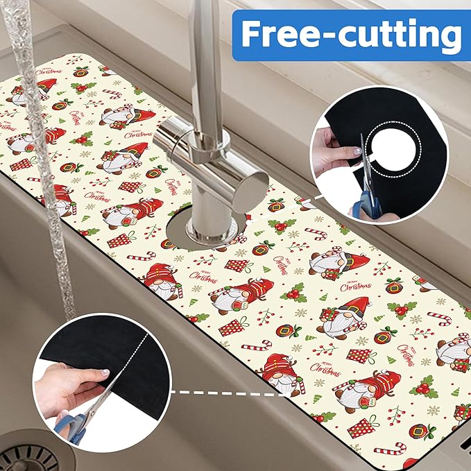 Christmas Santa Claus Kitchen Sink Splash Guard Mat Absorbent Fast Drying Mat