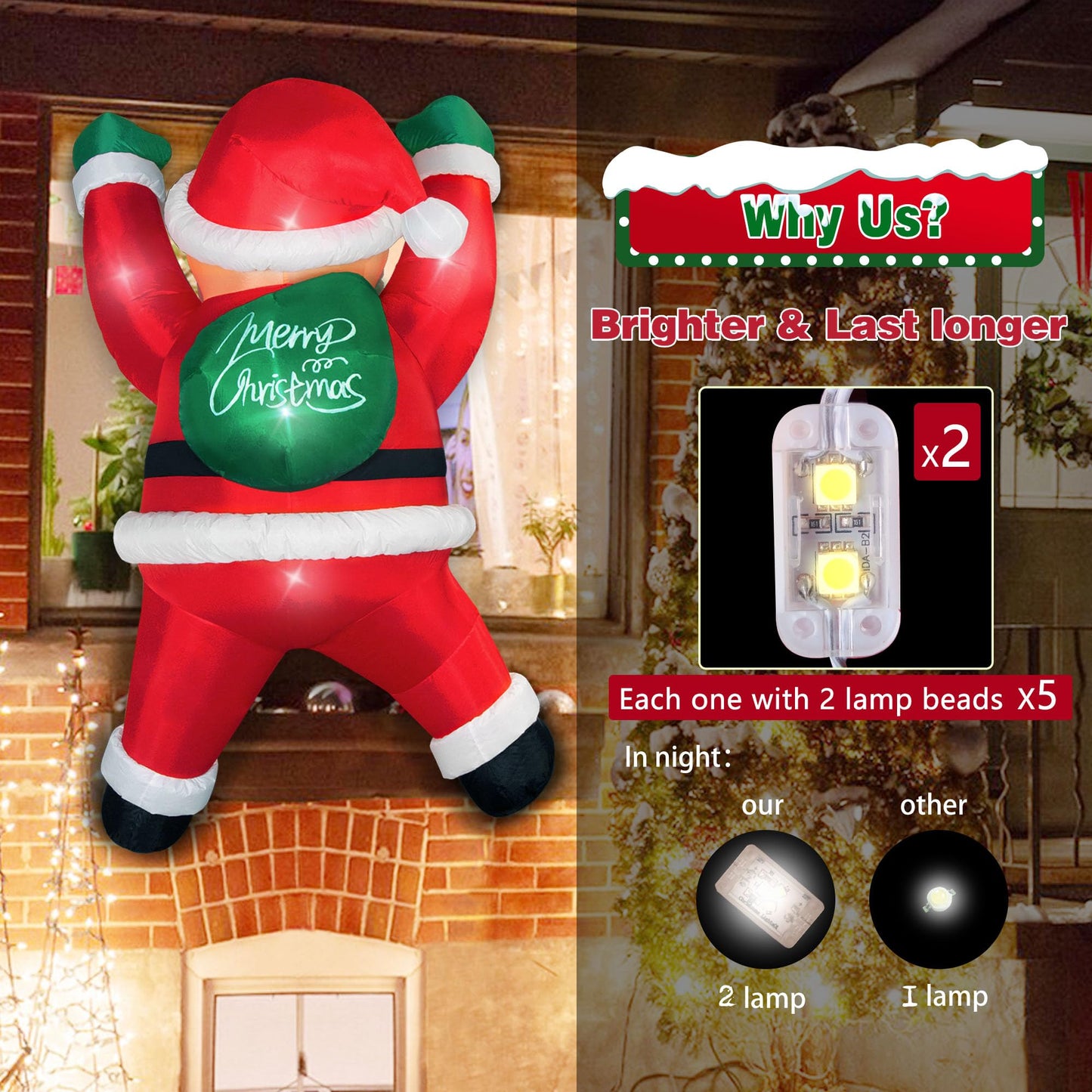 TwoBees 6FT Christmas Inflatables Outdoor Decorations Joy Hanging Santa Claus Gift Bag, Bright LED Lights Blow Up Giant Christmas Decor for Indoor Yard Outside Party Lawn Wall Porch Holiday